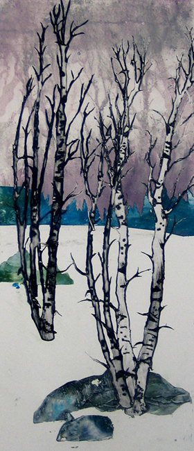 two birches birch tree art leni fried printmaking print monoprint